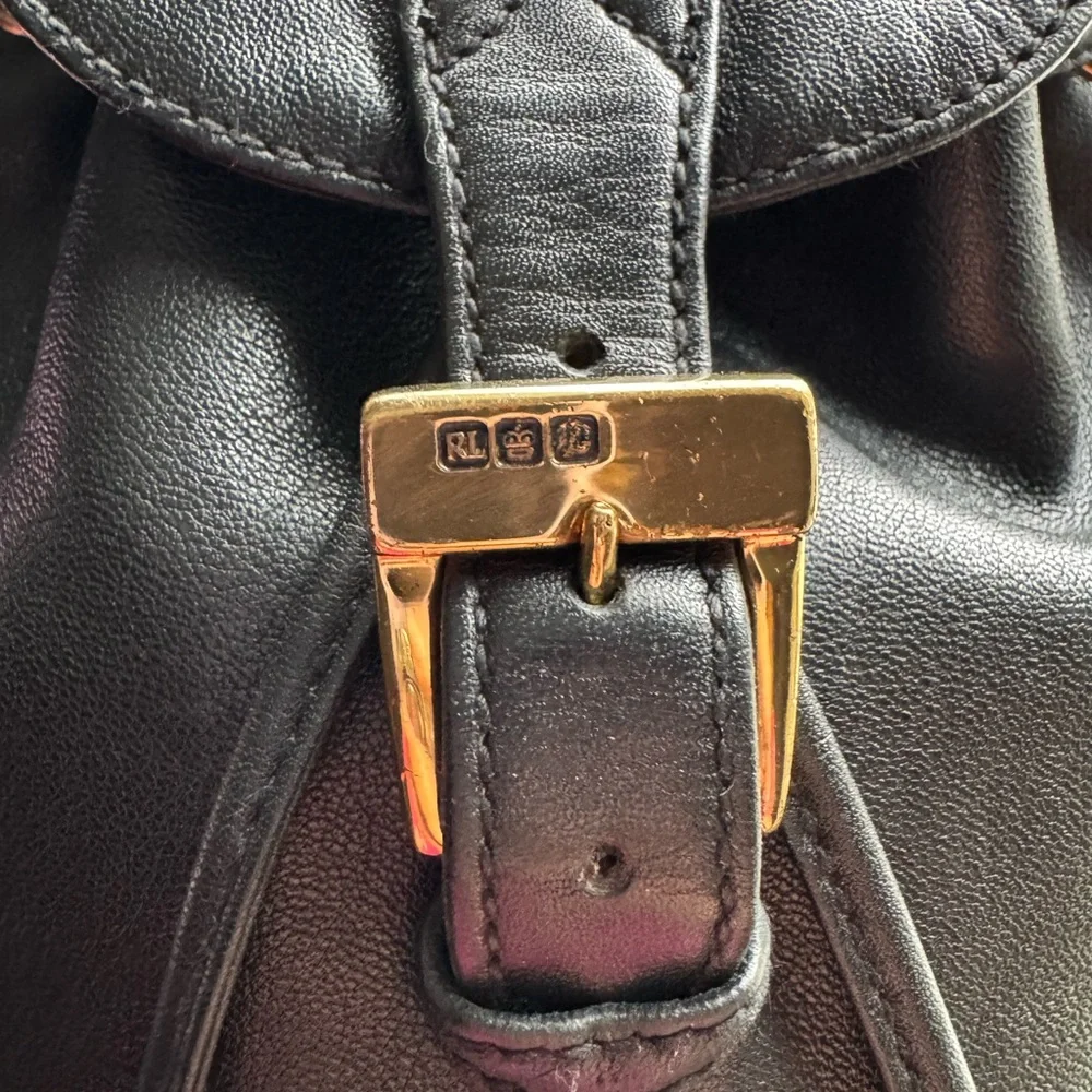 Ralph Lauren Black Leather Drawstring Backpack - Picture 3 of 14